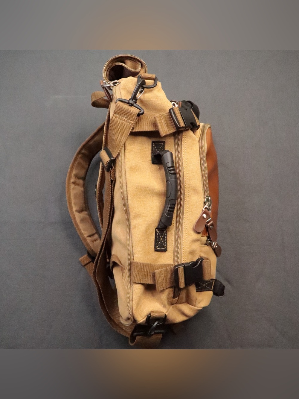 KAKA Design Convertible Backpack Duffel Bag Canvas Travel Hiking Luggage Khaki - Picture 3 of 11